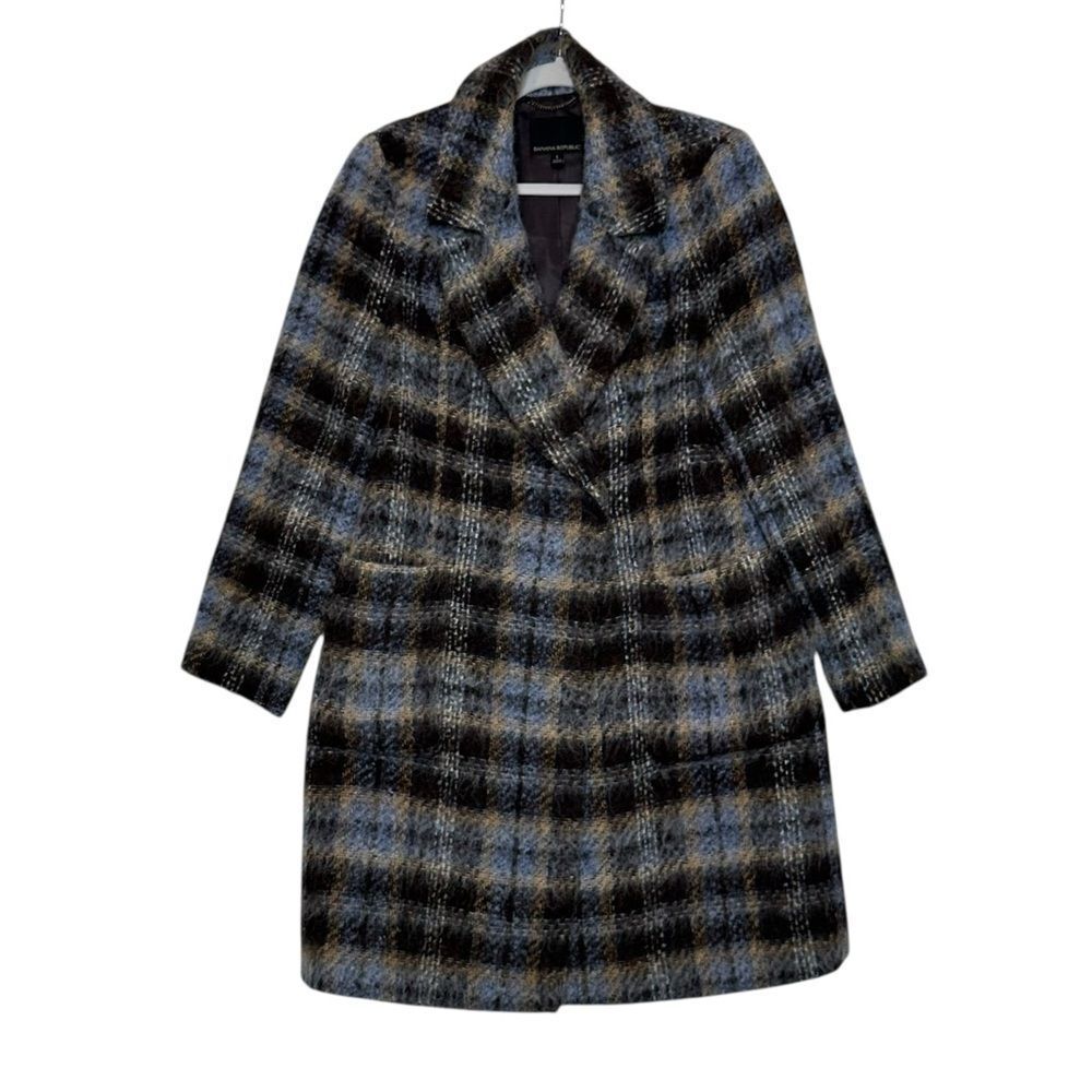 Banana Republic Italian Plaid Blue Brown Wool Blend Topcoat | L - Picture 4 of 10